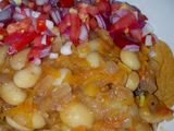 Spiced White runners beans in grated carrots