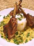 Potato in yellow curry sauce with grilled lamp chops
