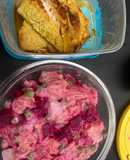 Ensalada rusa con pescado en salsa de naranja