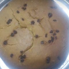 A picture of Chocolate cake with rasins.