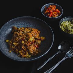 A picture of The vegetable Ragout with couscous & sausage.