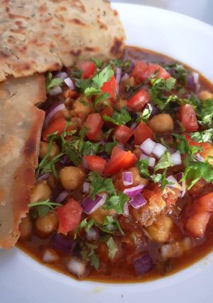 A picture of Chana Masala (Chickpea curry) - purely veg.