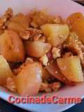 Compota de manzanas con azúcar avainillado, nueces y miel 🍎🍏 en microondas