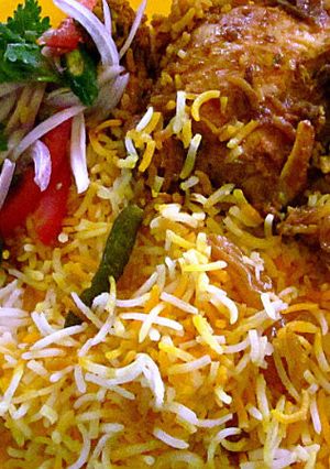A picture of Mughlai Chicken Biryani.