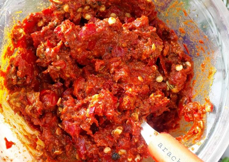 Recipe of Homemade Red mirchi ka techa (kuchala)
