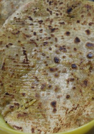 A picture of Mooli Ke Parathe(Spiced Raddish Stuffed Flat Bread).