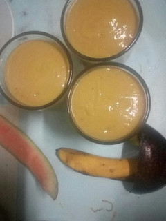 A picture of Avocado, Banana and Water Melon  Juice.