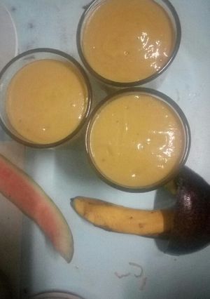 A picture of Avocado, Banana and Water Melon  Juice.