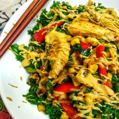 A picture of Chicken & Kale Stir-fry With A Peanut Sesame Dressing.