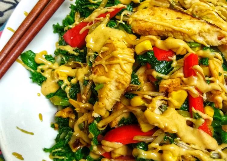 Simple Way to Prepare Speedy Chicken &amp; Kale Stir-fry With A Peanut Sesame Dressing