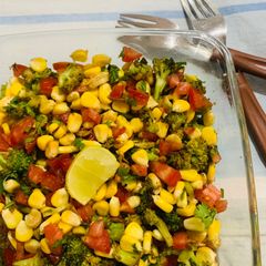A picture of Roasted broccoli corn salad.