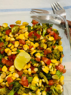 A picture of Roasted broccoli corn salad.