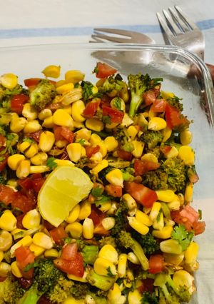 A picture of Roasted broccoli corn salad.