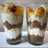 Postre banana split de avena en vaso. Receta original de Geri. Postre light sin azúcar ni harina