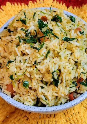 A picture of Tomato methi rice.