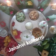 A picture of Vegetable bhat and Jaggery Sheera.