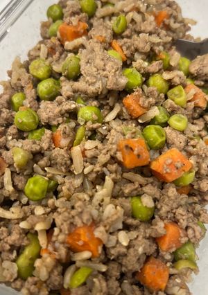 A picture of Mince Meat with Rice & Veggies.