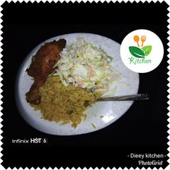 A picture of Jollof rice with Coslow.