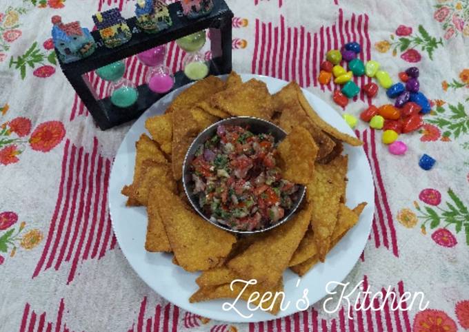 Whole Wheat and Maize Flour Nachos with Salsa Mexicana