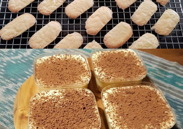 Langkah Mudah untuk Menyiapkan Tiramisu, ladyfingers cookies, kopi sirup, Enak