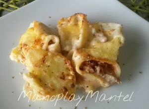 Una foto de Lumaconi rellenos de carne al coñac con bechamel sin lactosa en GME, F Y G y tradicional
