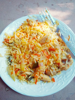 A picture of Chakalaka and Chicken Rice.