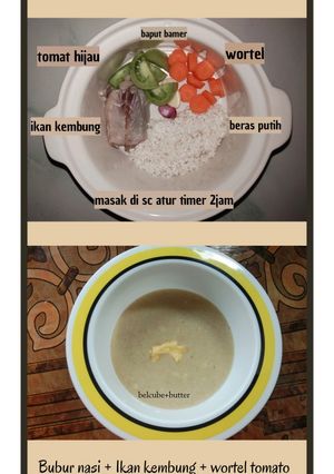 Foto resep Bubur nasi + ikan kembung + wortel + tomat hijau