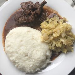 A picture of Pap and beef liver.