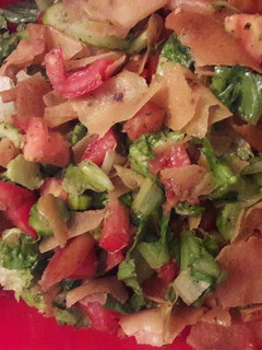A picture of Fattoush with Boiled Bread.