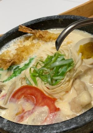 天婦羅炸蝦豆漿石鍋麵🍤 的食譜成品照片