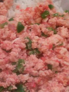 A picture of Scrambled eggs with white Rice.