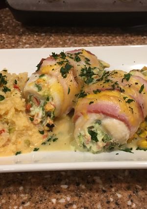 A picture of Jalapeño bacon wrapped chicken roll ups.