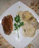 Filet Hope gratinado en cheddar, con papas suaves a la menta