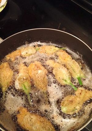 A picture of Fried stuffed Squash Blossoms.