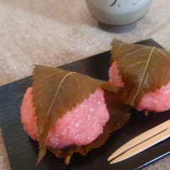 A picture of Sakura Mochi (Cherry Blossom Rice Cakes) Made Easily in the Microwave.