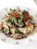 Fricassee of Mixed Mushrooms over Smashed Rosemary Potatoes