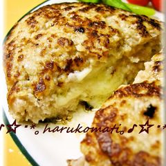 Tender Enoki Hamburger Steaks Stuffed with Cheese A picture of Tender Enoki Hamburger Steaks Stuffed with Cheese.