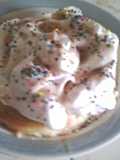 Pancake top with meringue and sprinkles