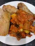Chicken with ragout and crusty bread