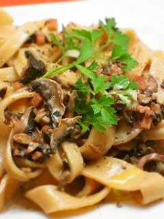A picture of Homemade Pasta with Creamy Mushroom Sauce.