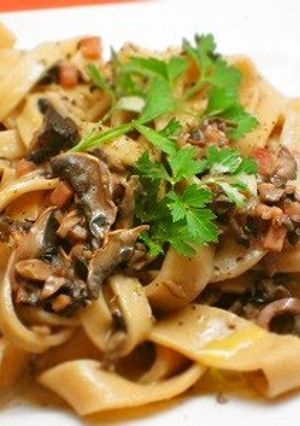 A picture of Homemade Pasta with Creamy Mushroom Sauce.
