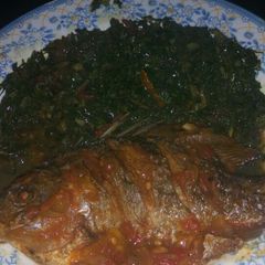 A picture of Fish and kales #authormarathon.
