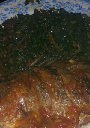 A picture of Fish and kales #authormarathon.