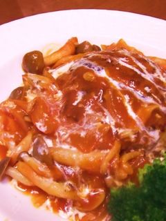 A picture of Extremely Easy! Hamburger Steaks Simmered in Ketchup Sauce.