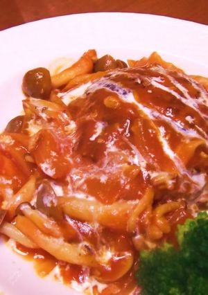 A picture of Extremely Easy! Hamburger Steaks Simmered in Ketchup Sauce.