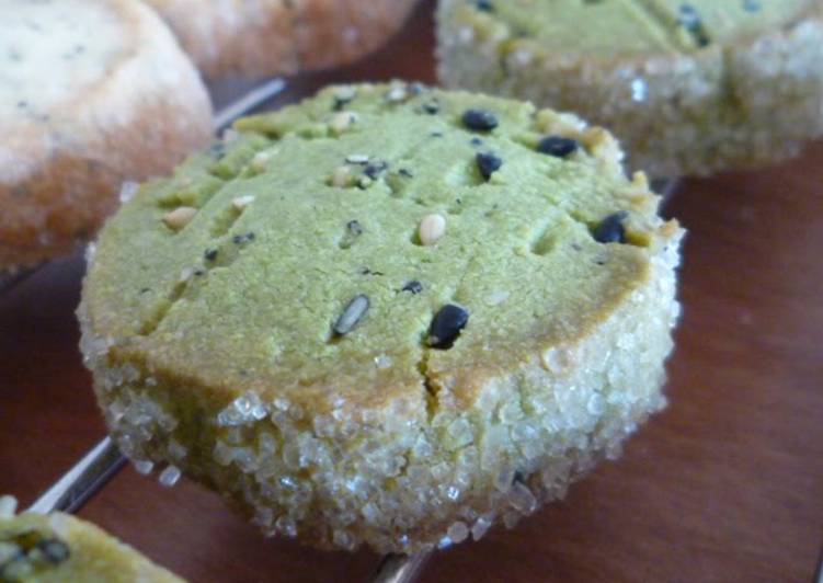 Steps to Make Homemade Simple Sesame-Scented Matcha Shortbread