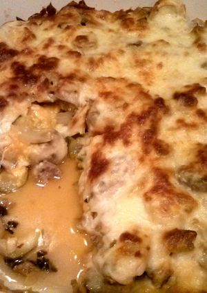 A picture of Sausage zucchini casserole.