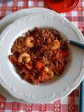 Risotto rosso con pomodori e code di gambero