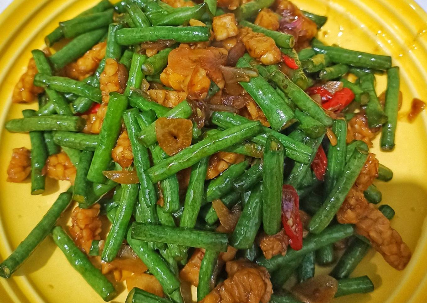 Tumis / oseng kacang panjang tempe