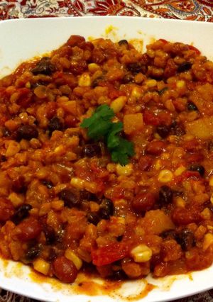 A picture of Slow Cooker Fiesta Farro, Bean & Butternut Squash Casserole.